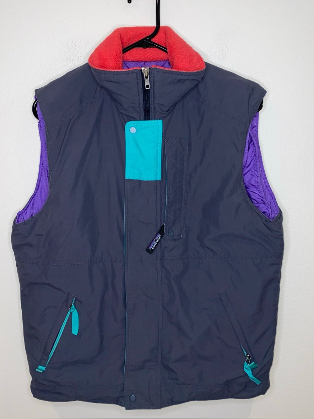 Vintage 90s Patagonia Vest Multicolor Men’s Small Full Zip Zippered Pockets Rare